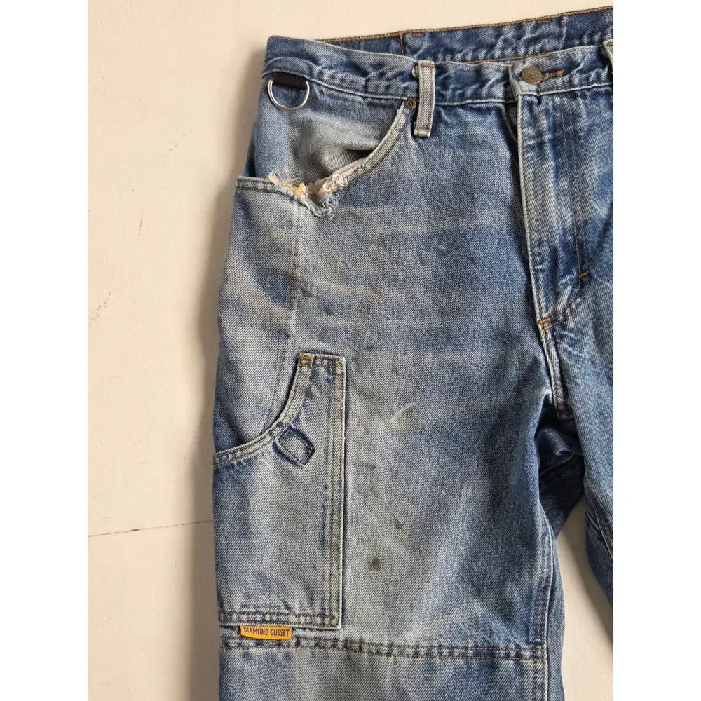 Diamond Gusset Thrashed Distressed Work Jeans Paint Utility Carpenter USA 36x30